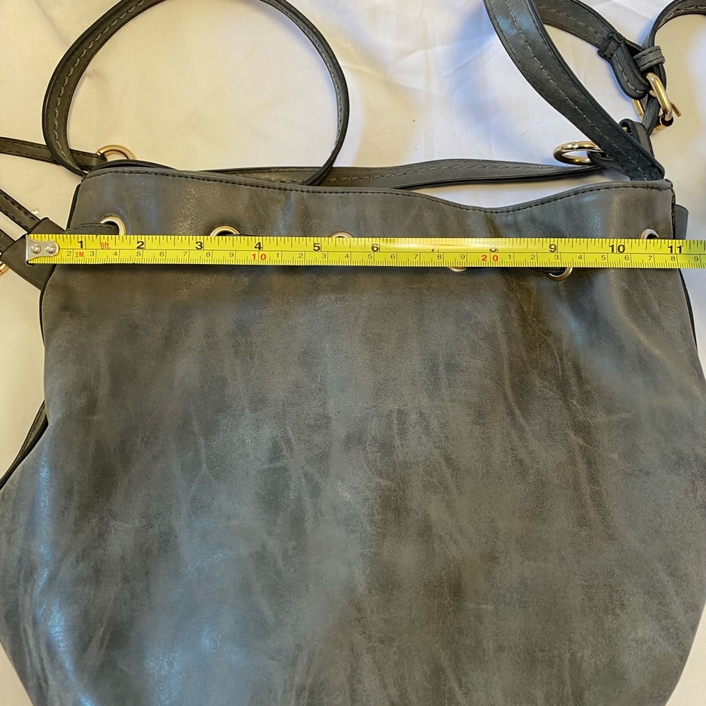 Gray Leather Drawstring Closure Shoulder Purse - image 5